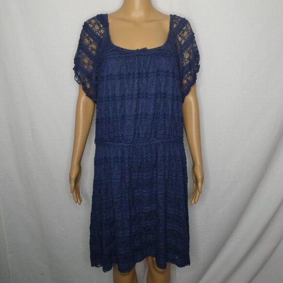 Trixxi Dark Blue Floral Lace Lined Mini Dress 1X - Picture 1 of 12